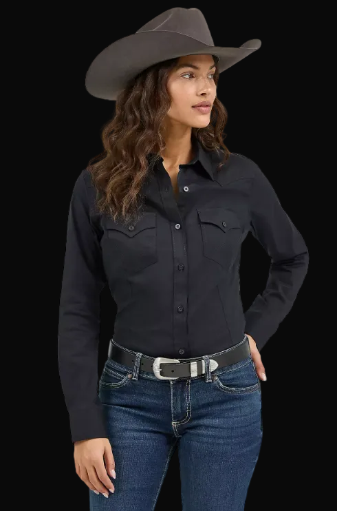 Wrangler Womens Retro Long Sleeve Solid Shirt: Black