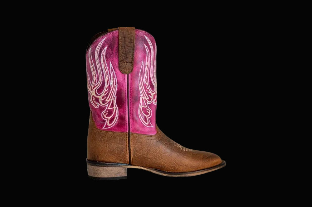 TuffRider Children Flame Embroidered Pink - Square Toe Western Boots