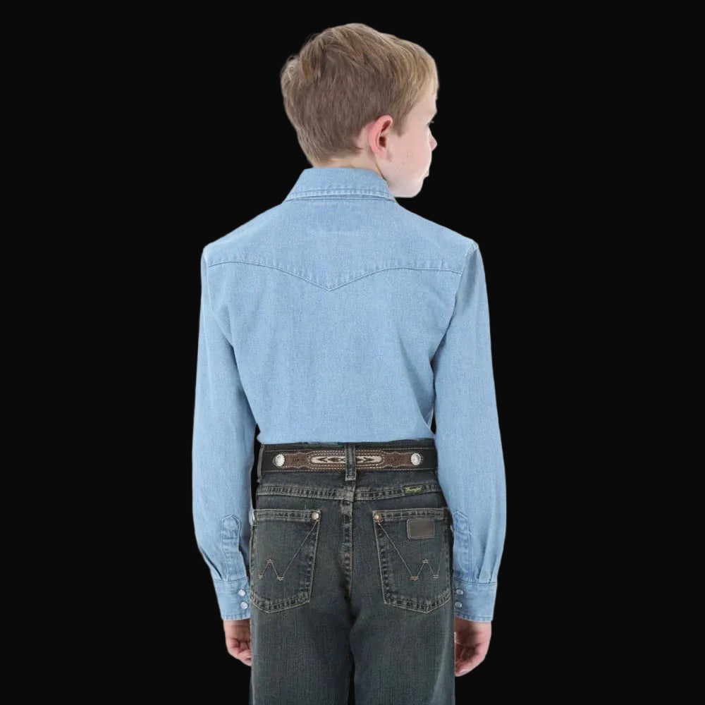 Wrangler Boys Stonewashed Denim Long Sleeve Solid Snap Shirt
