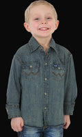 Wrangler Boys Work Western Long Sleeve Shirt - Antique Blue