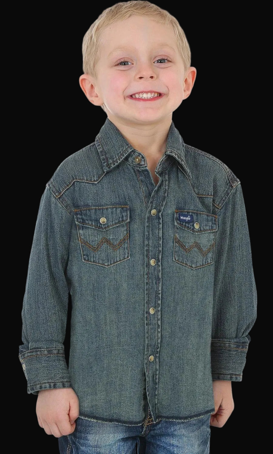 Wrangler Boys Work Western Long Sleeve Shirt - Antique Blue