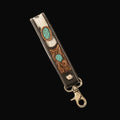 Myra Tallin Bloom Handtooled Leather Keyfob in Saddle Sky: Saddle Sky