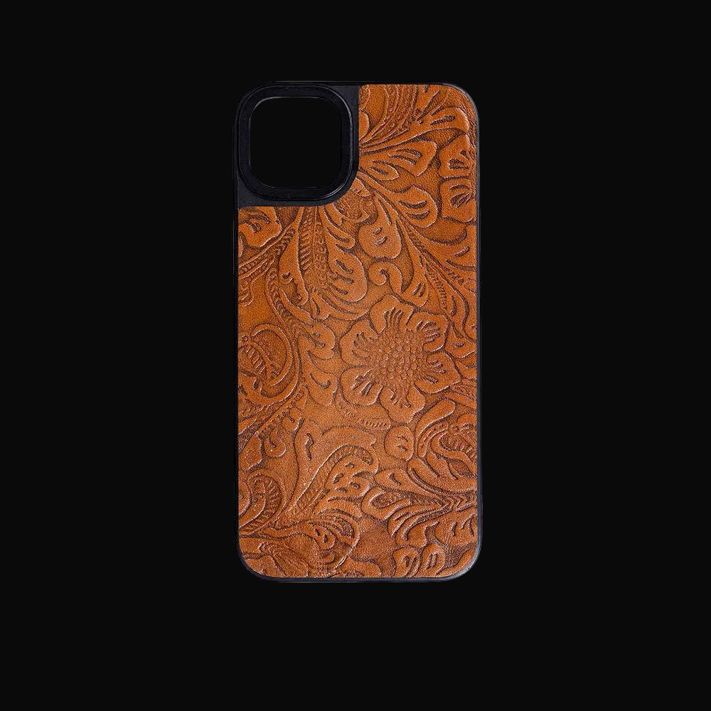 Falcon Trail Phone Case for iPhone 14 Plus: Hand-Tooled