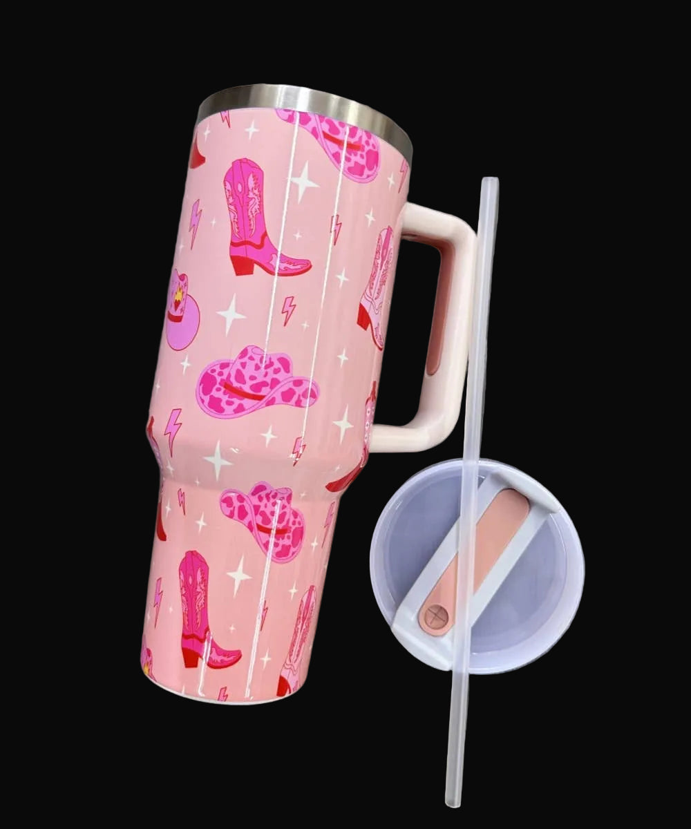 BOOTS HAT WESTERN STAINLESS STEEL TUMBLERS CUP 40oz