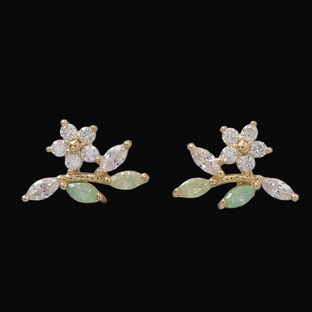 Leaf Flower Cluster Fan Stud Earrings