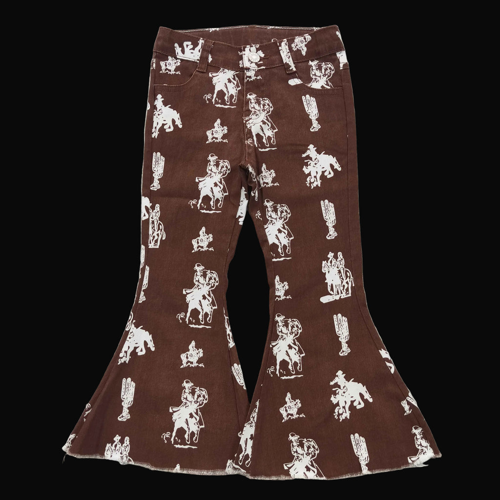 Aier Wholesale Girls Western Cowgirls Bell Flare Denim Pants