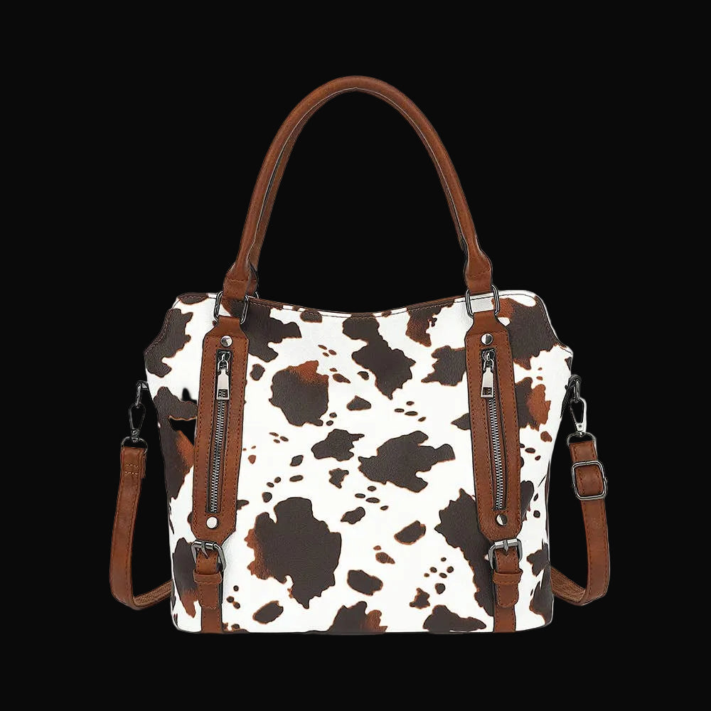 Desheng Cow Print Crossbody Sling Bag with Coin Purse: Brown