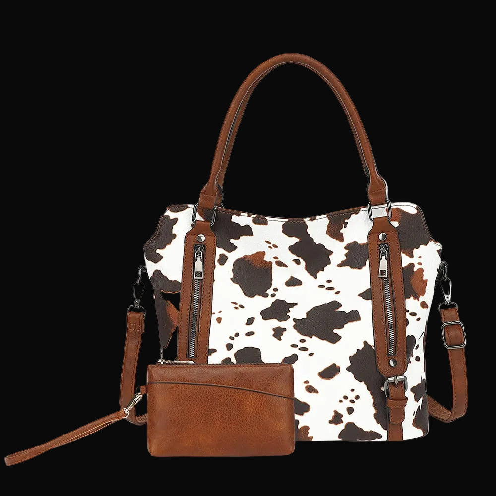 Desheng Cow Print Crossbody Sling Bag with Coin Purse: Brown
