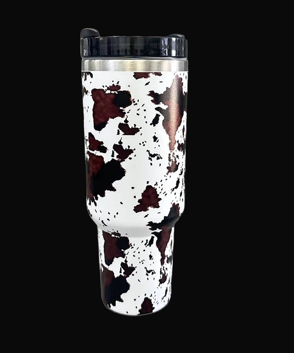 COW WESTERN STAINLESS STEEL TUMBLERS CUP 40oz: Brown