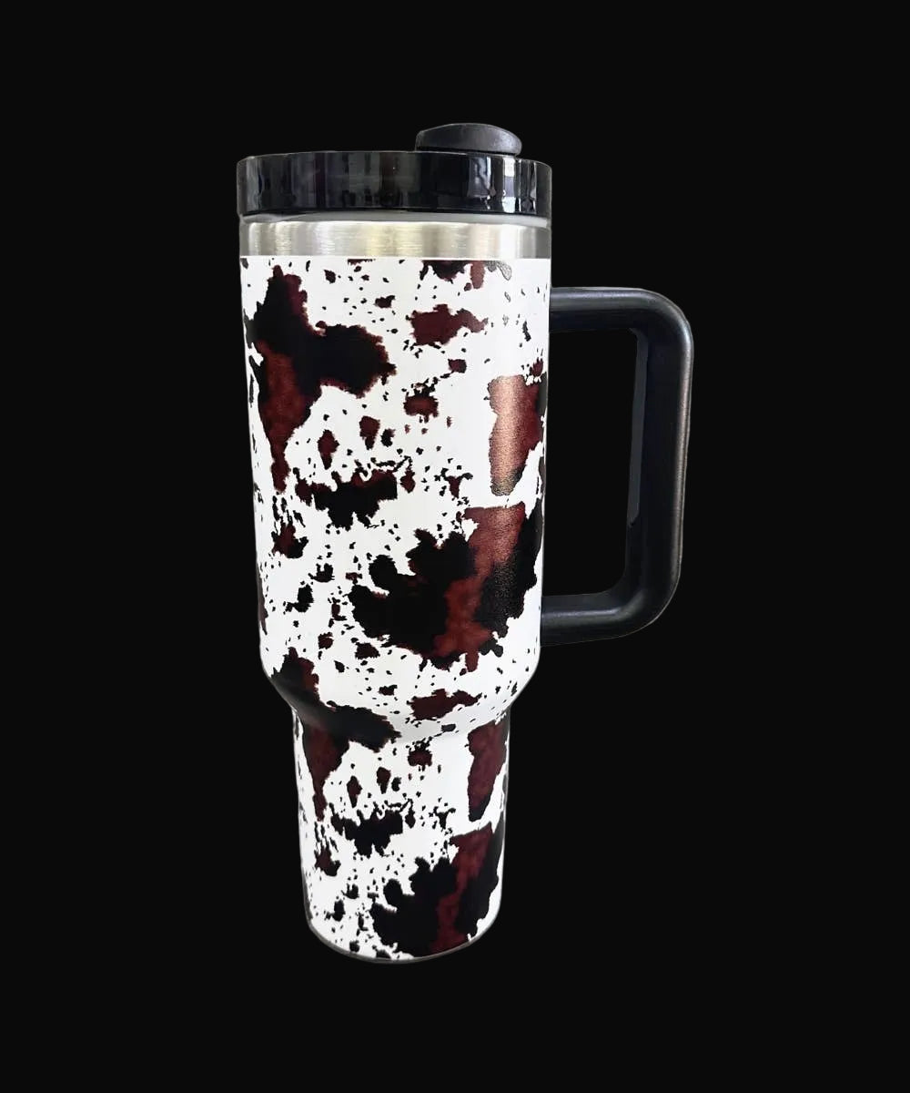 COW WESTERN STAINLESS STEEL TUMBLERS CUP 40oz: Brown