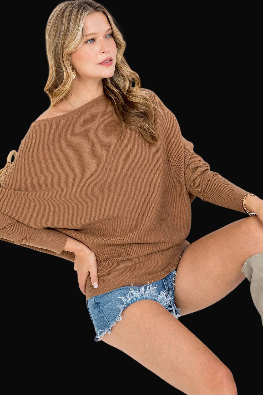 Sweet Lovely by Jen Womens Off Shoulder Knit Sweater