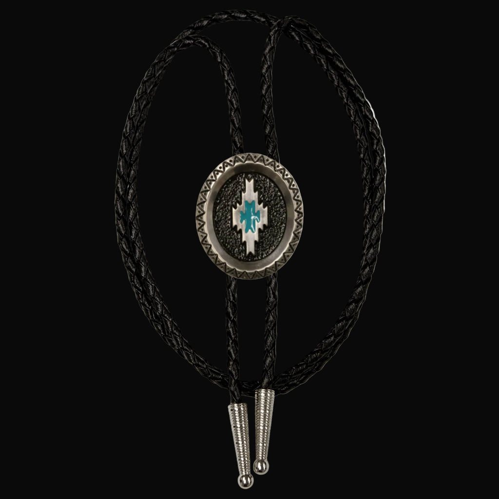 Aztec Satin Silver Metal Bolo Tie