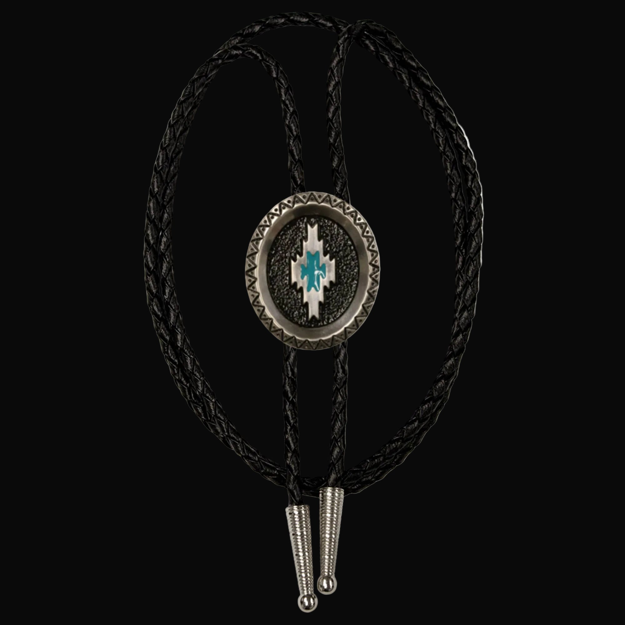 Aztec Satin Silver Metal Bolo Tie