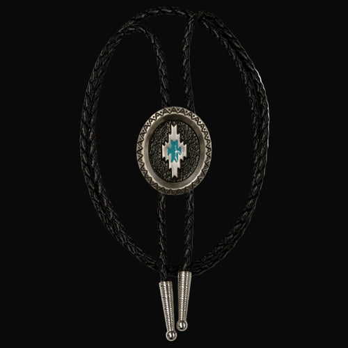 Aztec Satin Silver Metal Bolo Tie