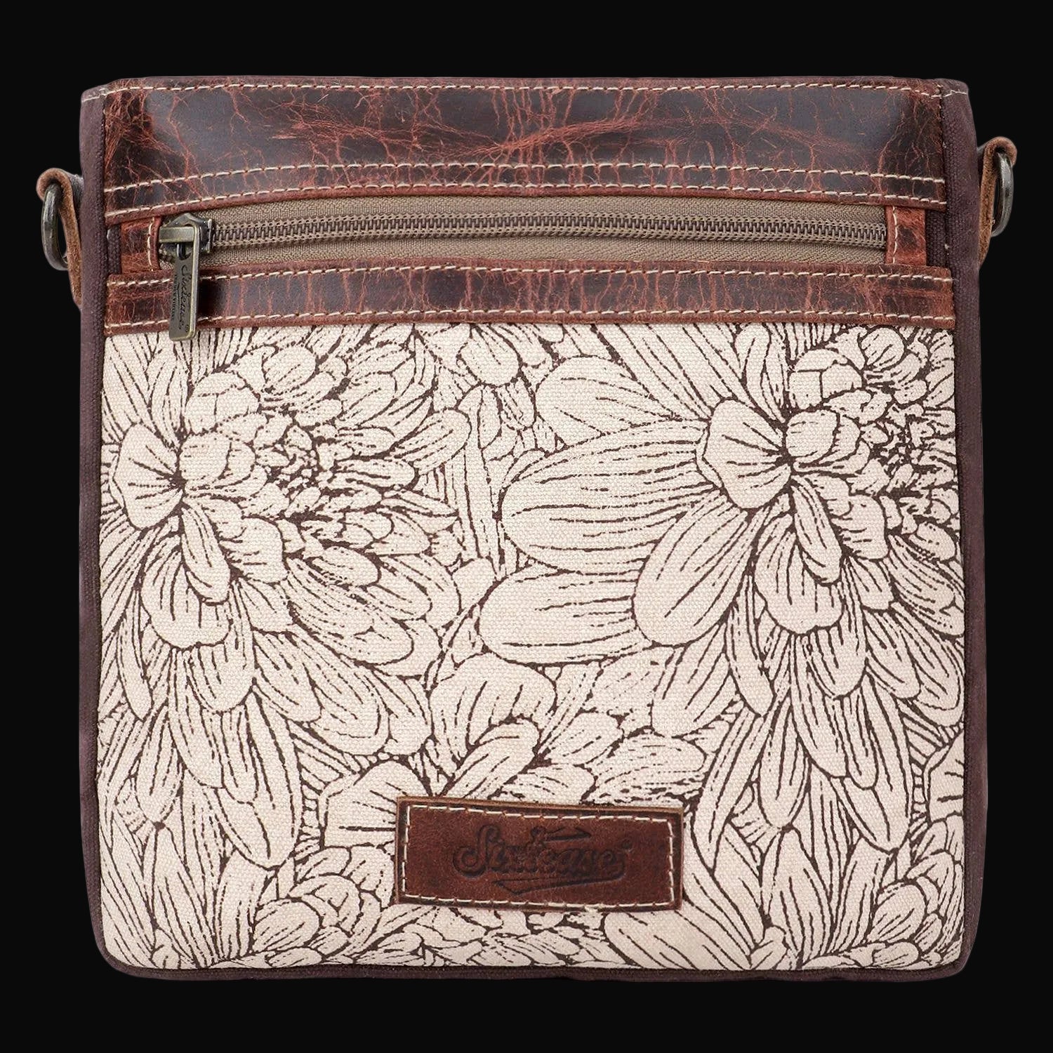 Canvas & Leather Women's Crossbody Bag - Linen/Rose Ebony