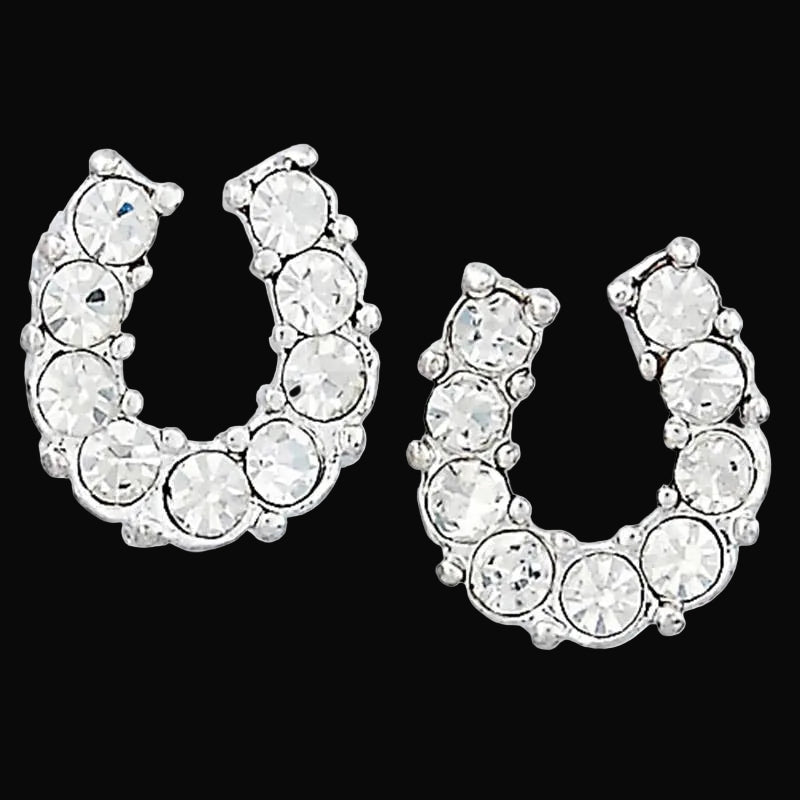 Western Express Clear Rhinestone Horseshoe Earrings in Pony Head Gift Box