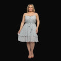 PLUS SIZE DITSY FLORAL TIE WAIST TIERED MIDI DRESS: White