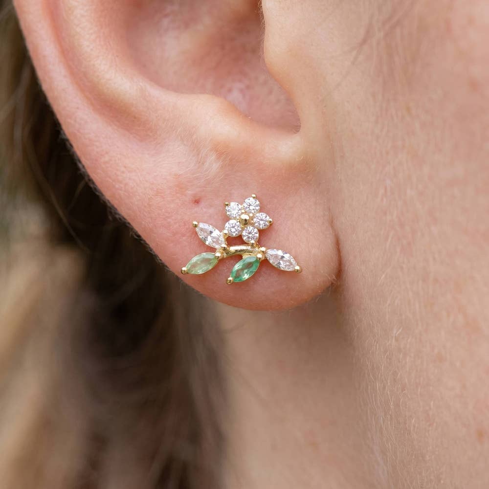 Leaf Flower Cluster Fan Stud Earrings