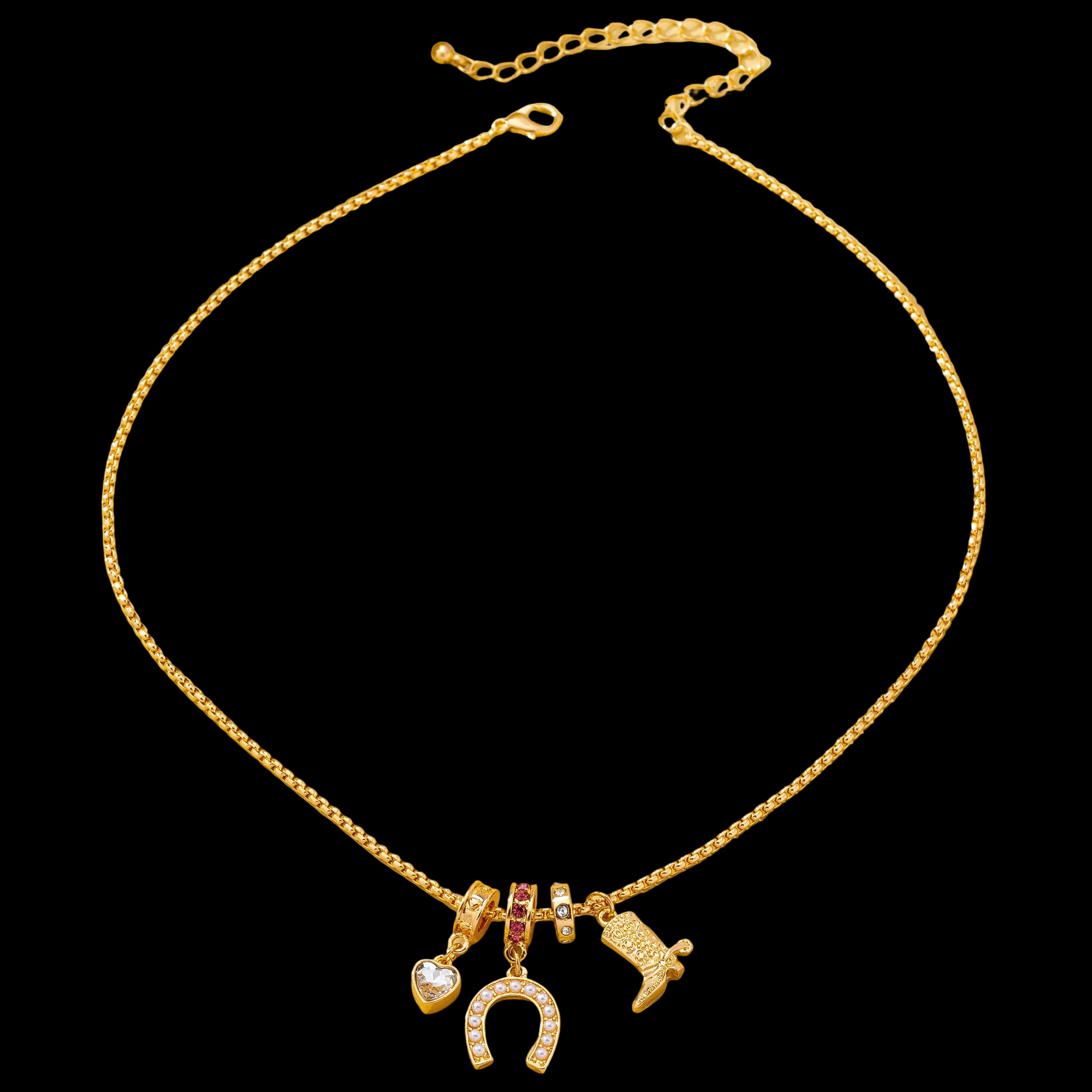 Western Rhinestone Horseshoe Charm Necklace
