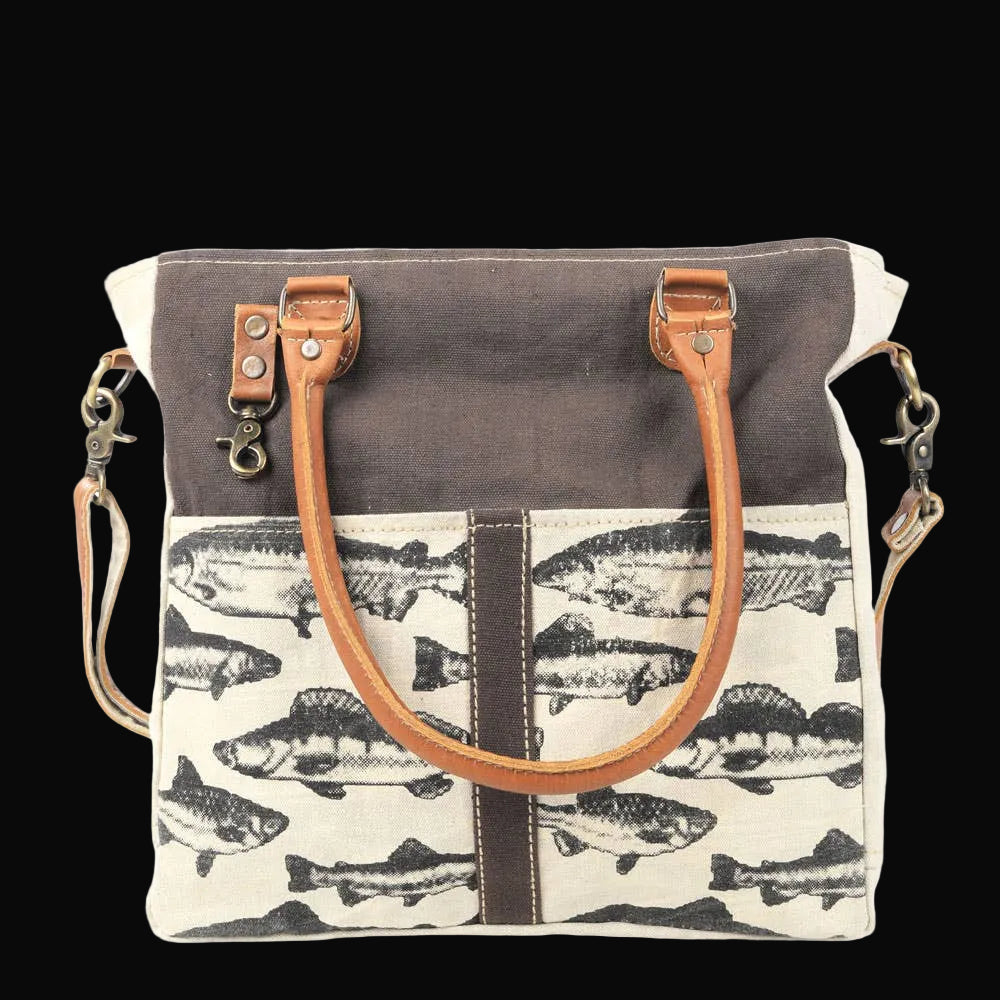Brown Back Drop With Fish Canvas Tote