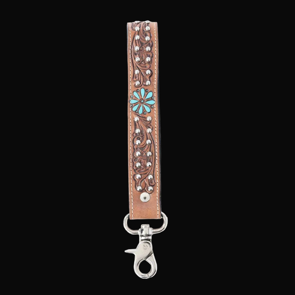 Desert Daisy Handtooled Leather Keyfob in Cactus Umber: Cactus Umber