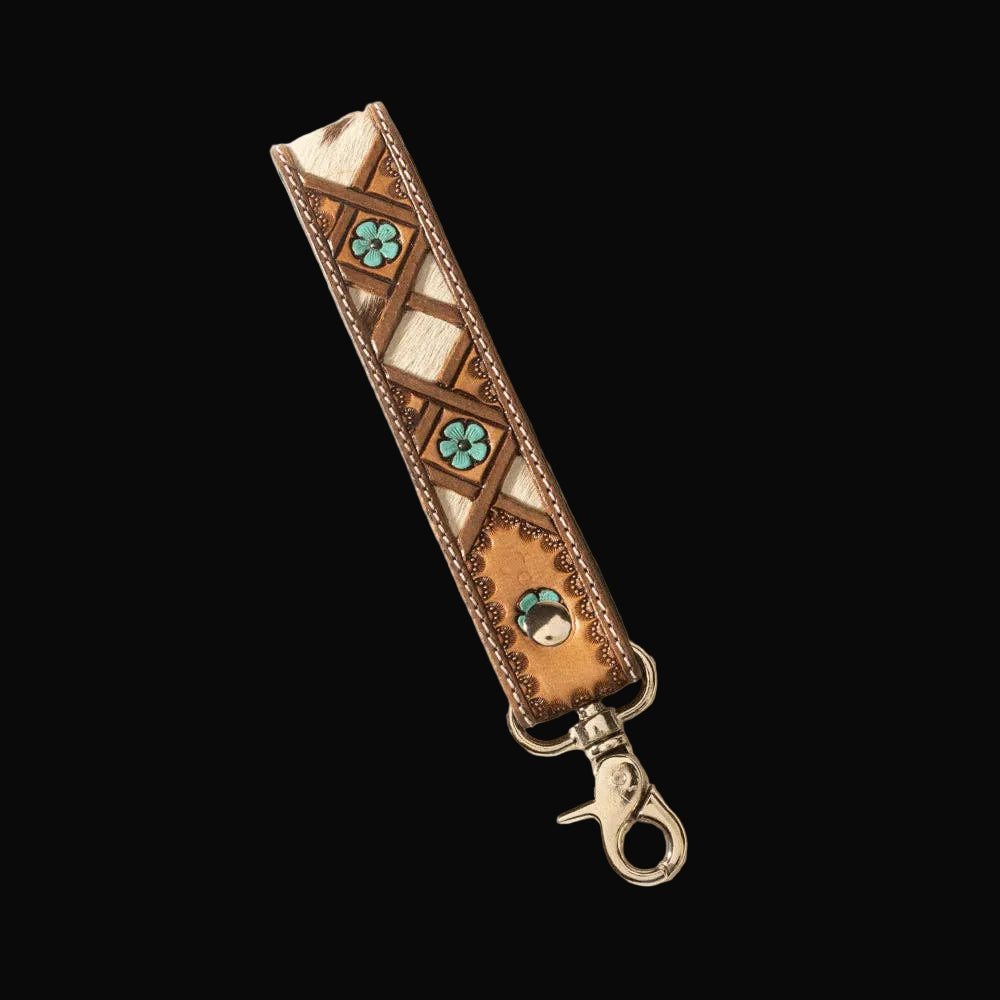 Myra Moonflower Handtooled Leather Keyfob in Sienna Sky: Sienna Sky