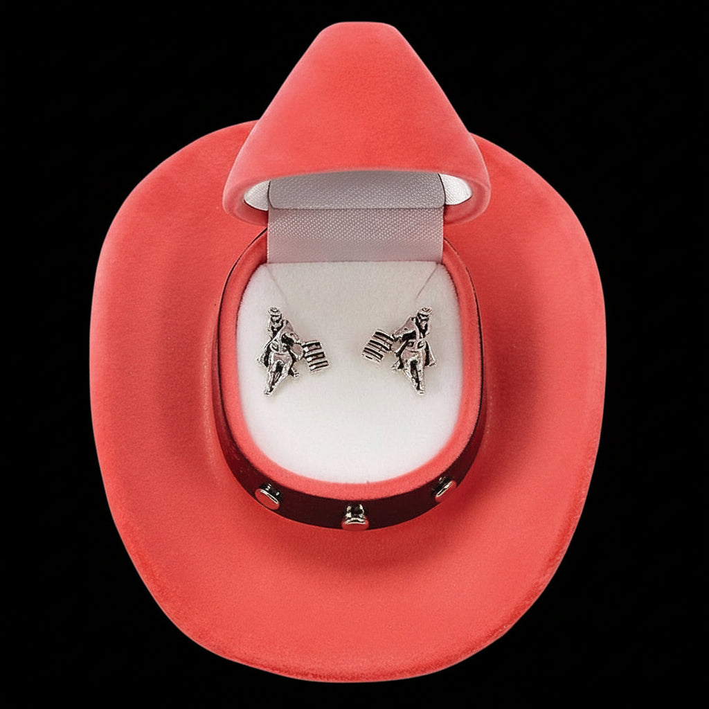Western Express Barrel Racer Earrings in Cowboy Hat Gift Box