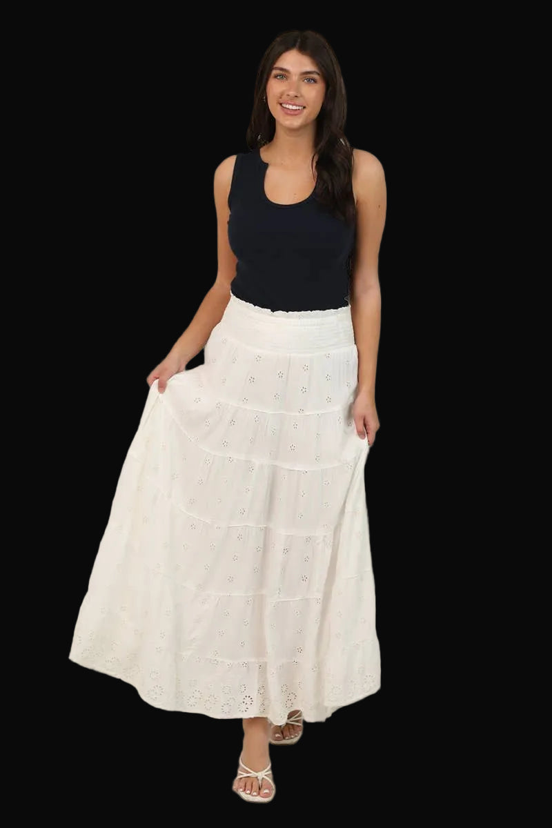 Sweet Lovely by Jen Womens Tiered Maxi Skirt