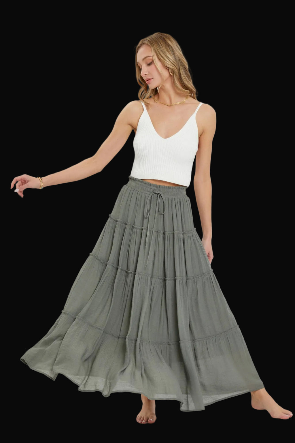 Sweet Lovely by Jen Womens Tiered Maxi Skirt