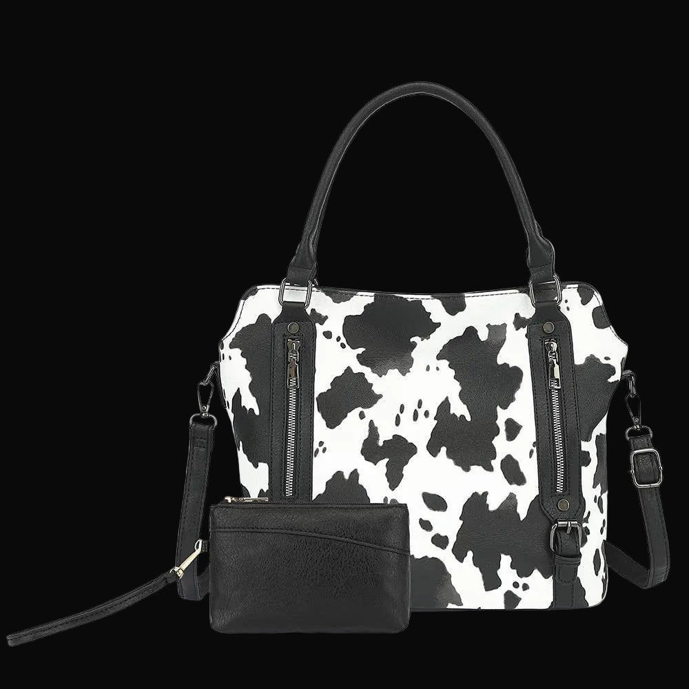 Desheng Cow Handbag Clutch Purse Set: Black