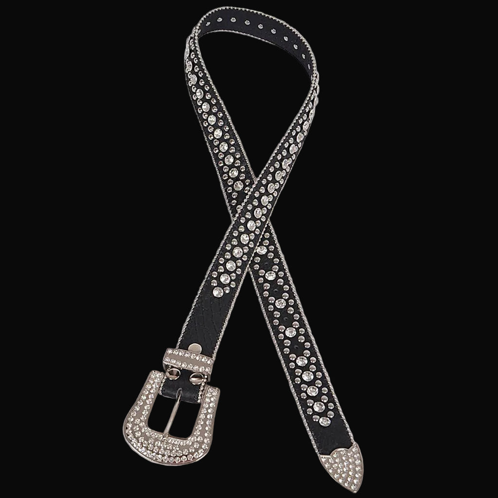 Studded Rhinestone Belt: Black