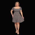 Curve Market Womens Plus Size Floral Flare Tie Back Dress: White