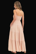Sweet Lovely by Jen Womens Smocked Brodice Tiered Maxi Dress: Sand / Contemporary
