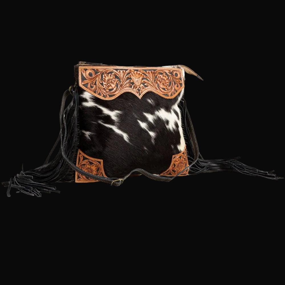 Myra Tumbleweed Trail Fringed Hand-Tooled Bag