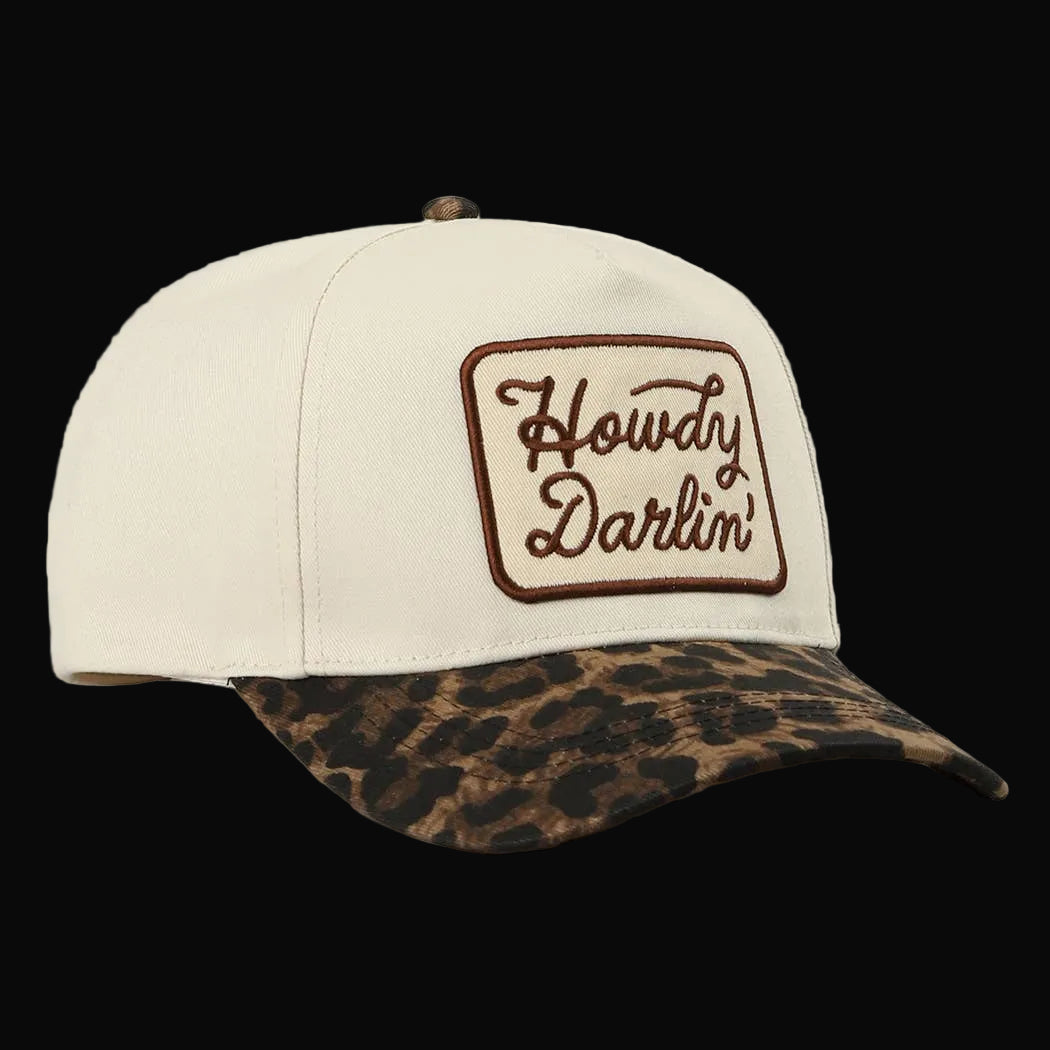 Howdy Darlin' Embroidered Leopard Brim Trucker Hat - ONE SIZE