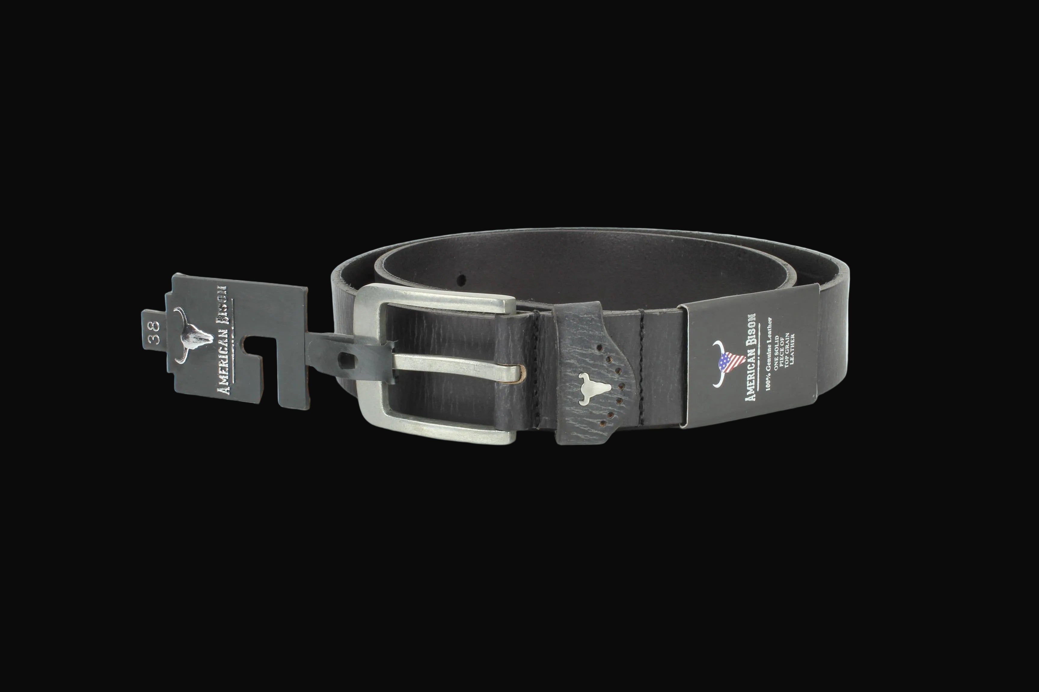 Leather Impressions Grain Leather Belt w/ Western Loop & Metal Logo: Black