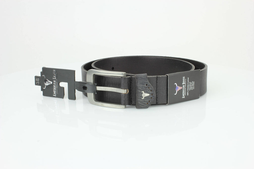 Leather Impressions Grain Leather Belt w/ Western Loop & Metal Logo