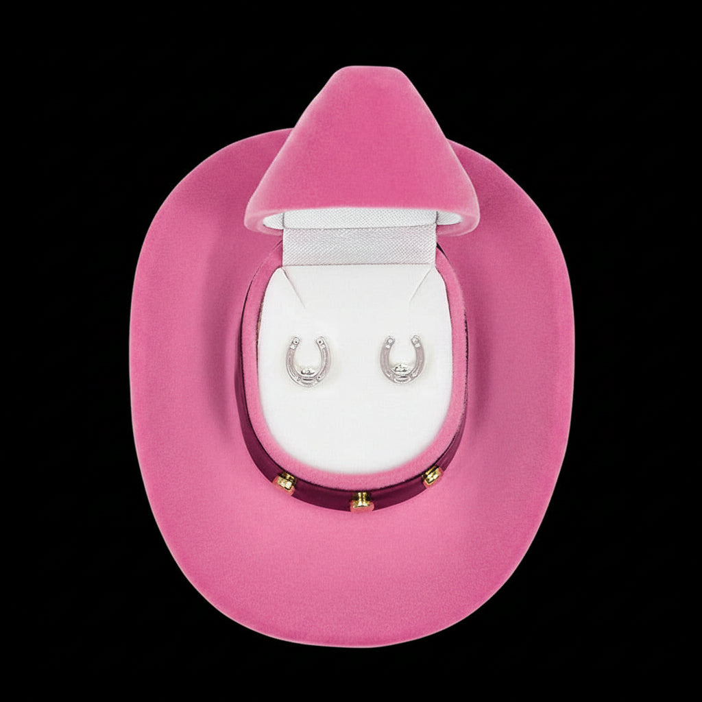 Western Express Horseshoe Earrings in Cowboy Hat Gift Box