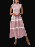 Sleeveless Striped Lace Midi Dress Ruffled A-Line Summer