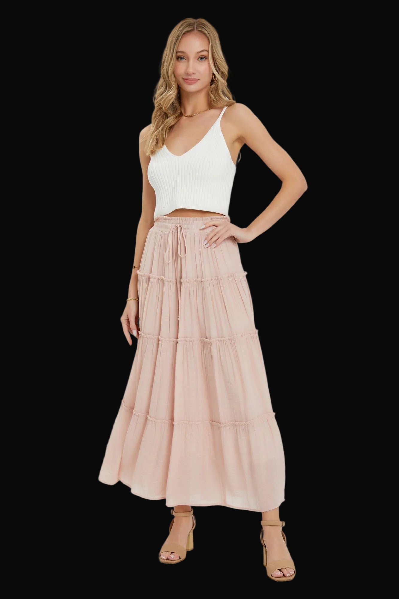 Sweet Lovely by Jen Womens Tiered Maxi Skirt