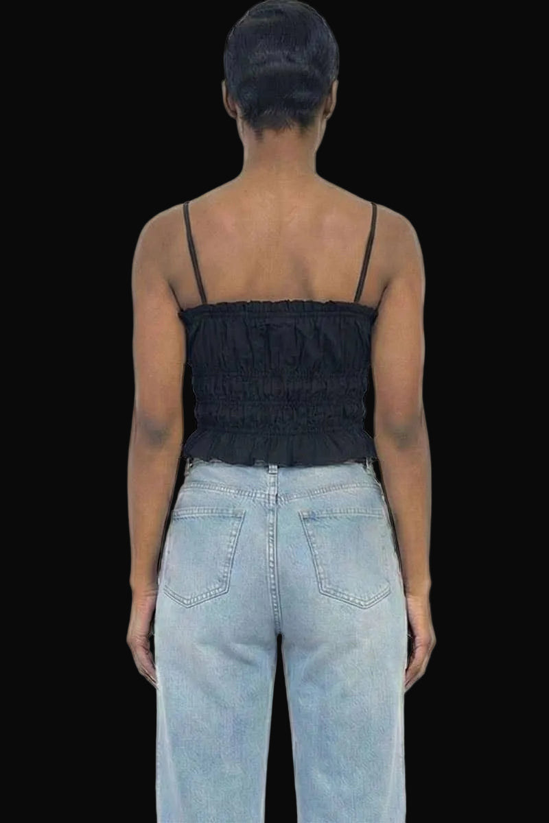 Tiered Shirred Body Crop Top: Black