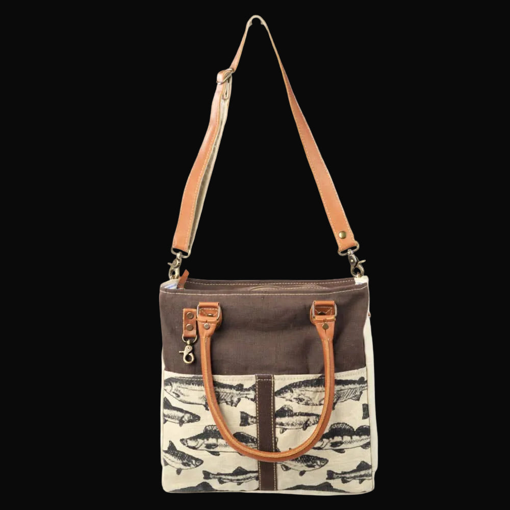 Brown Back Drop With Fish Canvas Tote