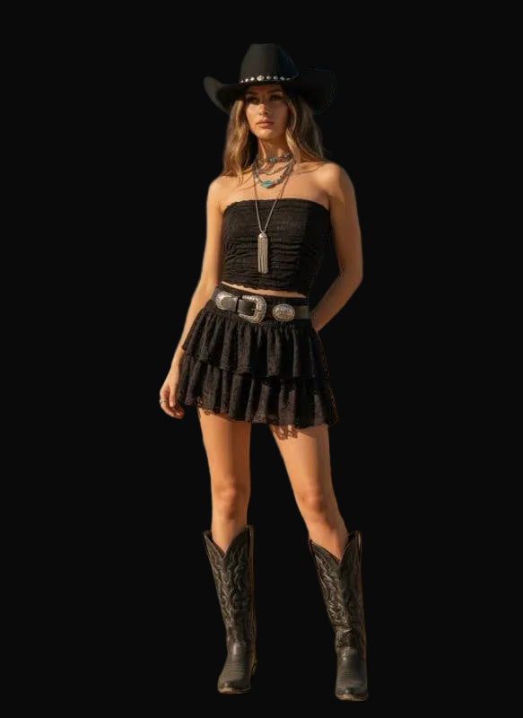 Lace Ruffle Mini Skort: Black