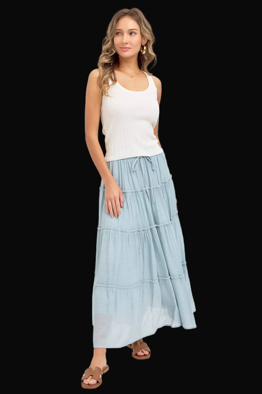Sweet Lovely by Jen Womens Tiered Maxi Skirt