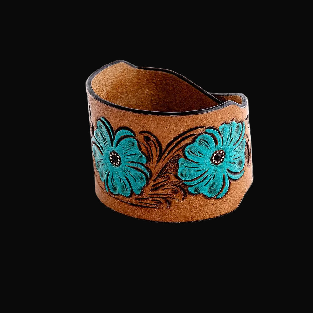 Bold Blossom Leather Cuff Bracelet
