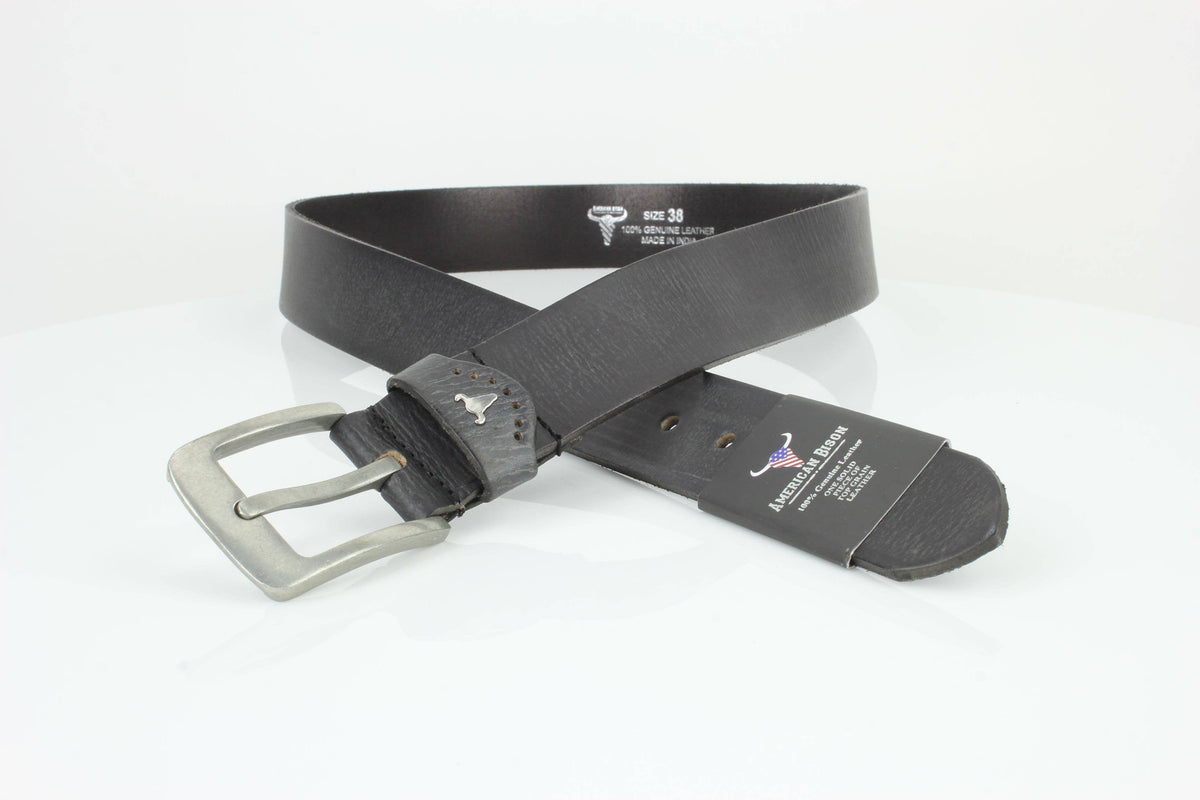 Leather Impressions Grain Leather Belt w/ Western Loop & Metal Logo