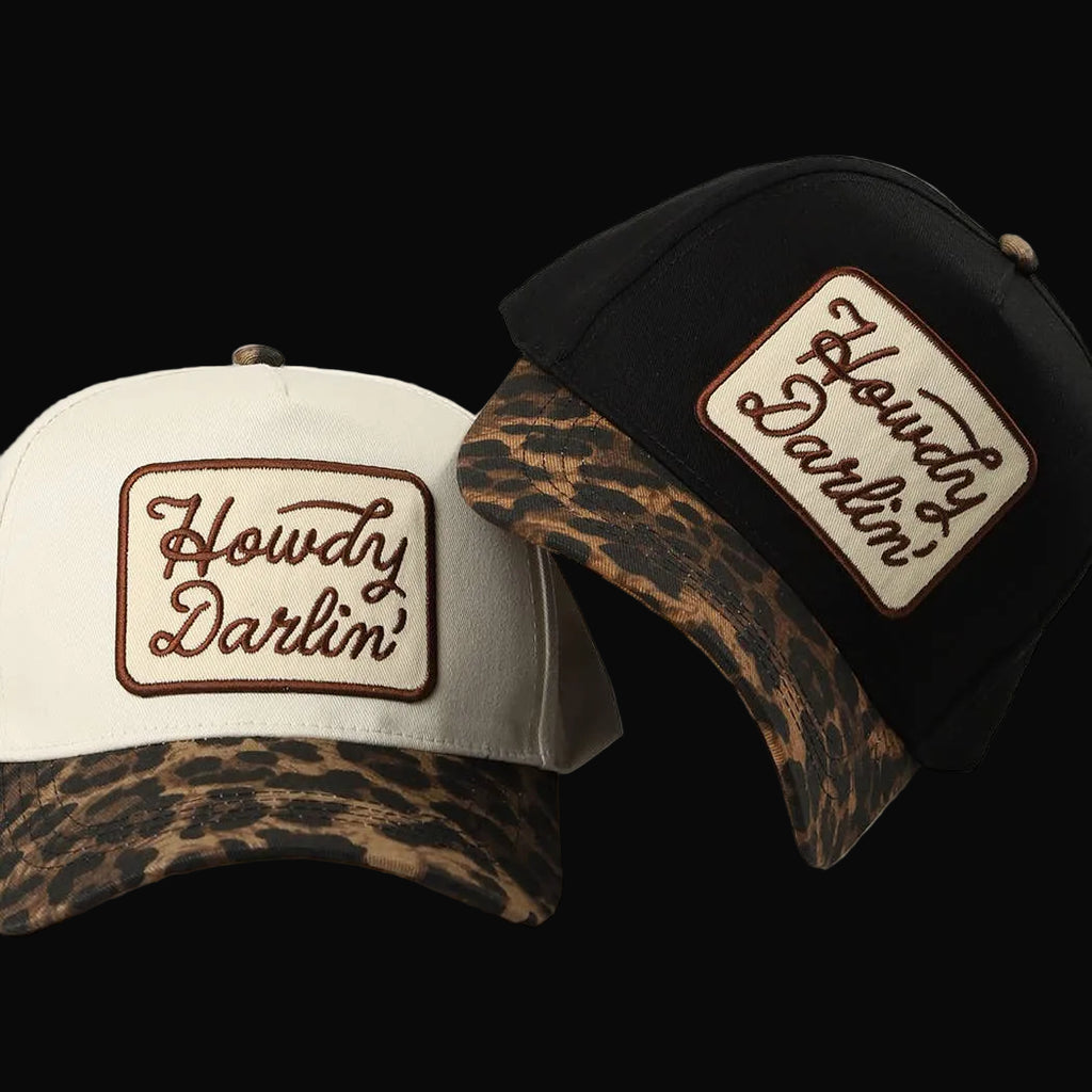 Howdy Darlin' Embroidered Leopard Brim Trucker Hat - ONE SIZE