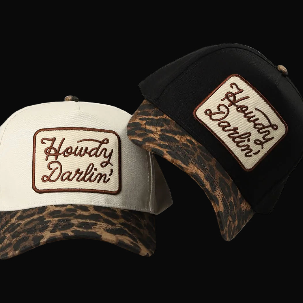 Howdy Darlin' Embroidered Leopard Brim Trucker Hat - ONE SIZE
