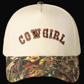 COWGIRL Lettering Embroidery Camo Two-Tone Cap: CAMO-BROWN / ONE SIZE