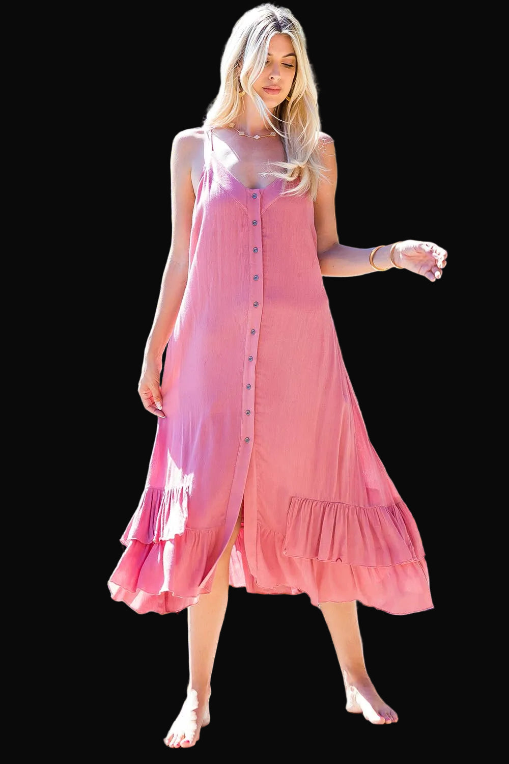 Sweet Lovely by Jen Womens Midi Button Front Dress